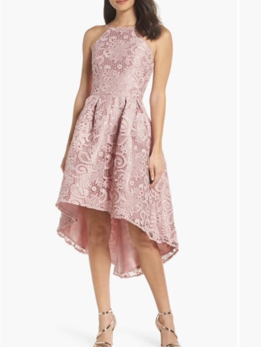 Chi Chi London Dusty Pink Lace High-Low Halter Dress
